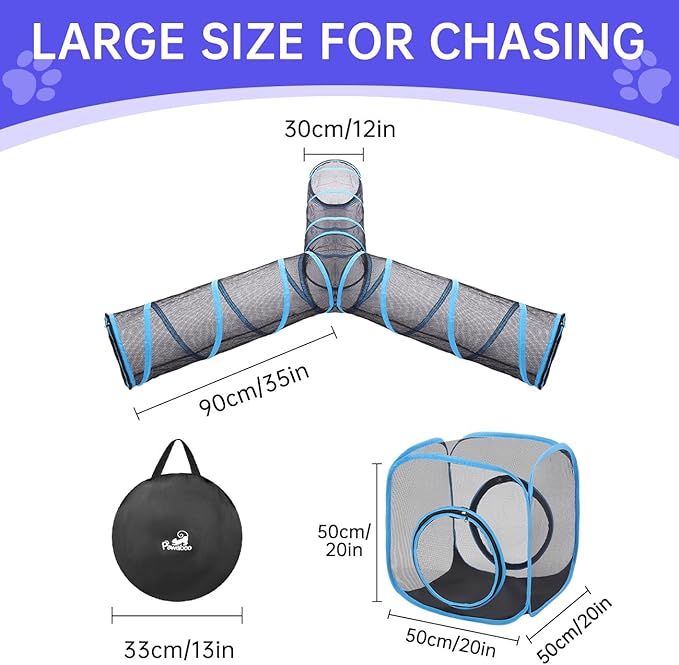Outdoor Cat Enclosures for Cats Indoor, Patio Portable Mesh Cat Tunnel, Playhouse with Free Carry Bag for Multiple Cats and Small Animals, Blue + Black
