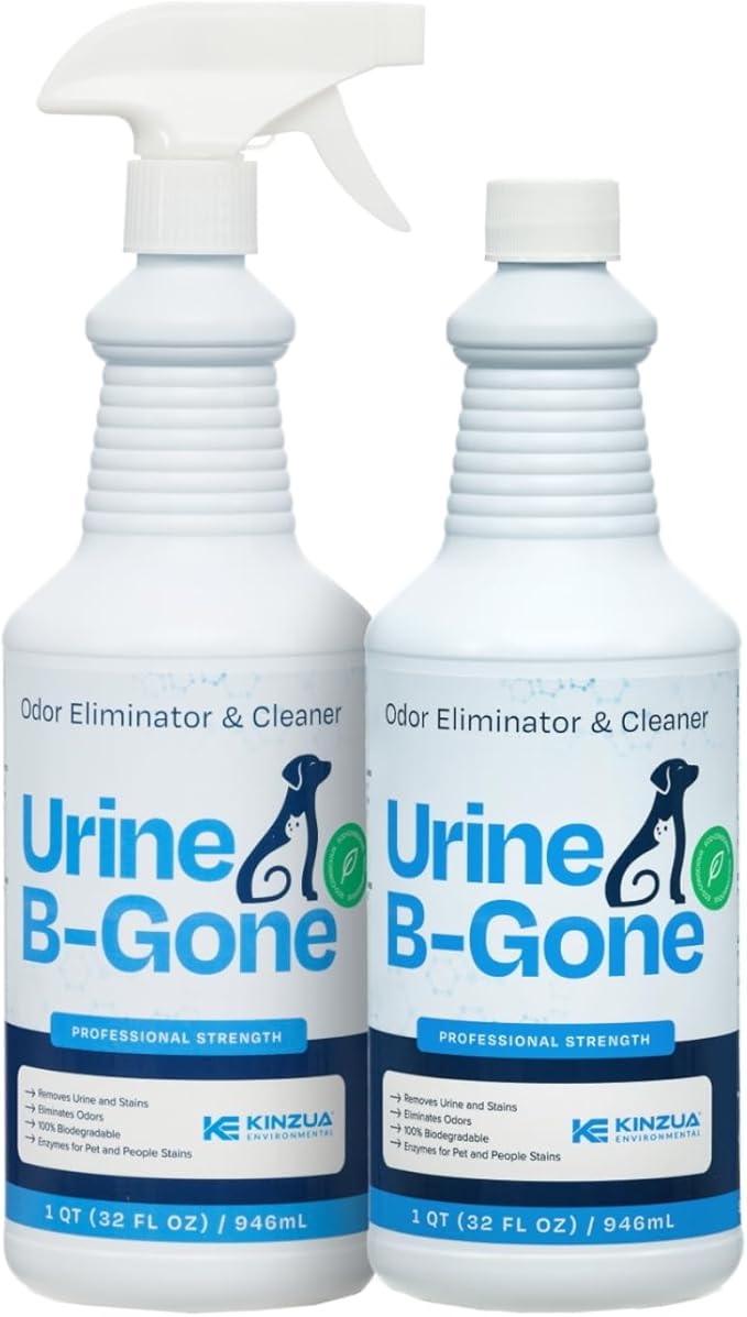 Urine B-Gone, Professional Enzyme Odor Eliminator & Pet Stain Remover, Human, Cat & Dog Urine Cleaner, Effective on Laundry, Carpets & More, Original Scent, 32oz, Pack of Two