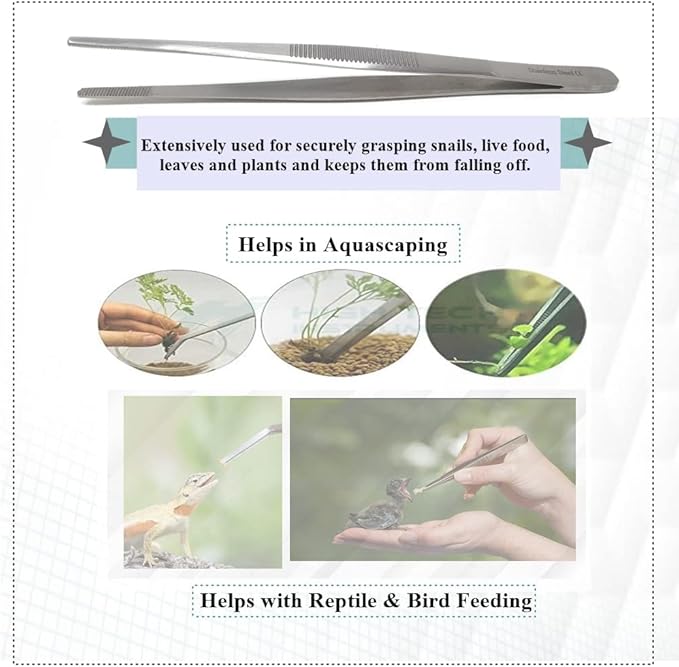 Reptile Feeding Tongs Straight Aquarium Tweezers Anti-Rust Thickened Stainless Steel Forceps, for Terrarium, Fish Tank, Snakes/Lizards/Gecko, Planting By HTI (5.5")