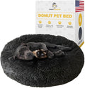 Calming Round Donut Dog Bed Pillow, Washable, Anti Anxiety, Anti-Slip, Cozy Soft Cuddler Comfort Bed with Fluffy Plush Faux Fur for Large Medium Small Sized Dog - Dark Gray, M 31 inch