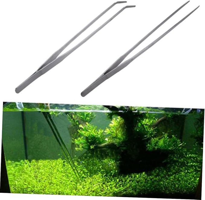 FRCOLOR 4pcs Stainless Steel Plant Tweezers Straight Curved Aquatic Tools for Fish Tank Maintenance Resistant for Precise Plant Positioning