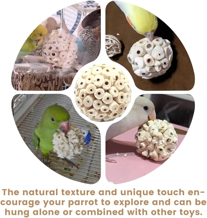 4PCS Bird Toys Sola Balls 2.36'' - Bird Foraging Toy, Sola Atta Ball, Parrot Chew Shred Toy for Sharpening Claws & Beaks for Cockatiel, Parakeets, Conure, Love Birds, Budgie and Small Birds