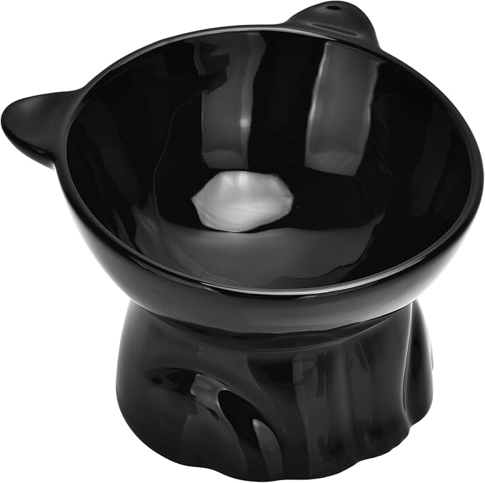 Elevated Cat Food Bowl,9 Oz Ceramic Raised and Tilted Water Bowl,Anti Vomiting and Protect Pets Spines Dishes for Fat Faced Cat, Indoor Cats,Kitten,Small Dog (White)