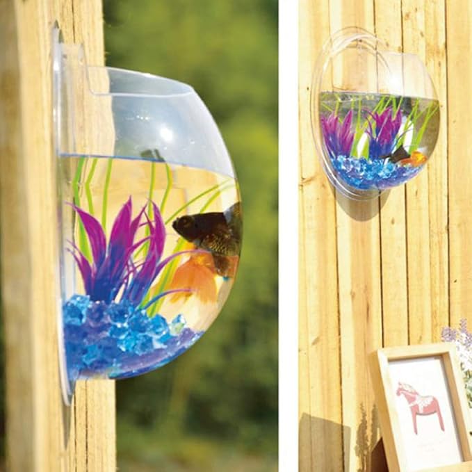 Wall Fish Bowl, Small Hanging Goldfish Fish Tanks, Clear Acrylic Betta Fish Tank, for Aquarium Wall Plant Pot Decoration Planter Flower