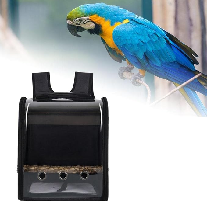 Bird Carrier Bag Backpack Cage Pet Parrot Visible Window Approved Shoulder Strap Large Space Portable Carry Bag for Conures Hiking, Black