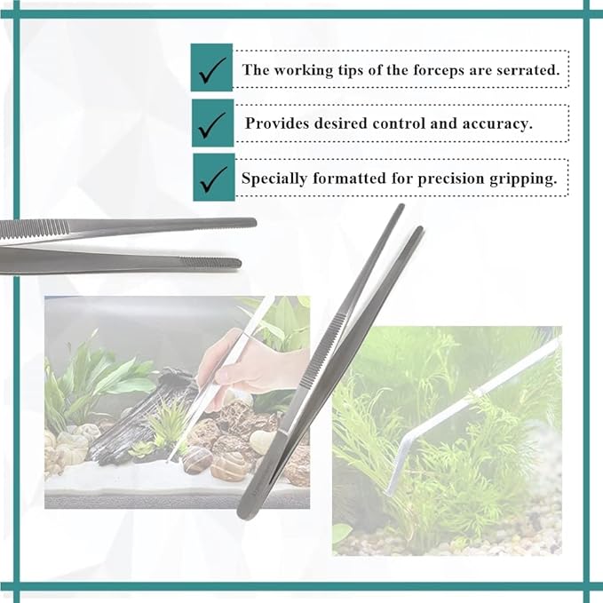 Reptile Feeding Tongs Straight Aquarium Tweezers Anti-Rust Thickened Stainless Steel Forceps, for Terrarium, Fish Tank, Snakes/Lizards/Gecko, Planting By HTI (5.5")