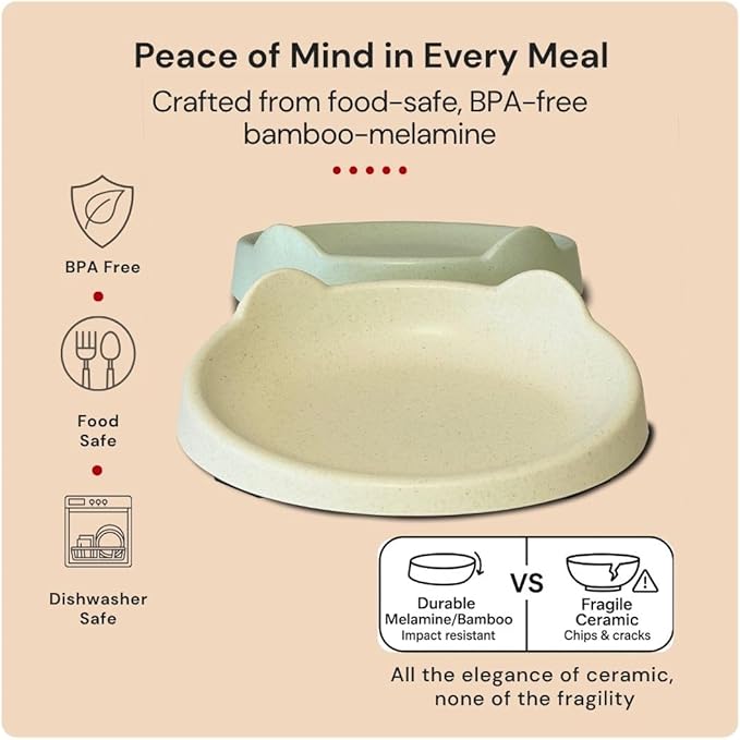 7 Ruby Road Anti Whisker Fatigue Cat Bowl, Set of 2 - Wide Food Bowls, Wet and Dry Shallow Food Dish, Small Cat Dishes for Indoor Cats, Cute Kitten Bowls Whisker Friendly & Relief, Non-Slip Plates
