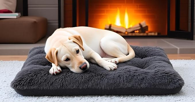 Small Dog & Cat Bed, Washable Warm Winter Fluffy Heated Calming Dog Crate Bed for Small Size Pets, Supportive Plush Crate Pad for Dogs(18 * 12", Dark Grey).