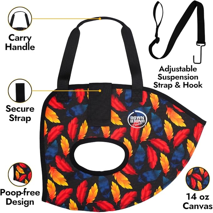 DOWN UNDER OUTDOORS Chicken Carrier Sling Holder Bag with Handle, Chicken Accessories for Foot Treatment, Medic, Leg Injuries, Bumblefoot, Poultry Farm Carrying, Transport, Three Sizes (Small)