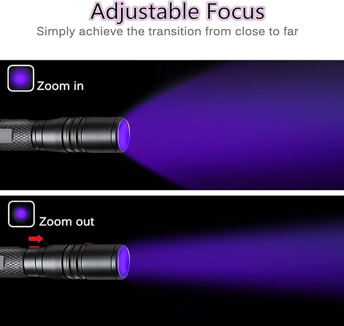 UV Flashlight LED 395nm Blacklight, Zoomable Pen Flashlight IP54 Waterproof Detector for Pet Urine, Cat Dog Stains, Bed Bug, Household Wardrobe Toilet - 3 Pack
