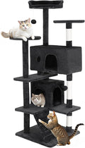 FDW Cat Tree 54in Cat Tower Multi-Level Durable Cat Scratching Post & Cozy Fun Cat Jumping Platform Space Saving Cat Condo Pet Play House for Indoor Cats,Grey