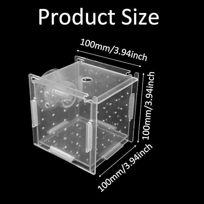3.9 x 3.9 x 3.9 inch Acrylic Fish Breeding Box, Transparent Isolation Hatchery Incubator with Suction Cups for Guppy Shrimp Small Baby Fishes Aquarium Nursery Tank