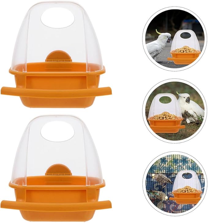 NUOBESTY 2pcs Hanging Bird Feeder and Water Bowl Set for Parakeets and Cockatiels, Brown Plastic Food Dispenser Cage Accessories for Bird Feeding and Watering Supplies