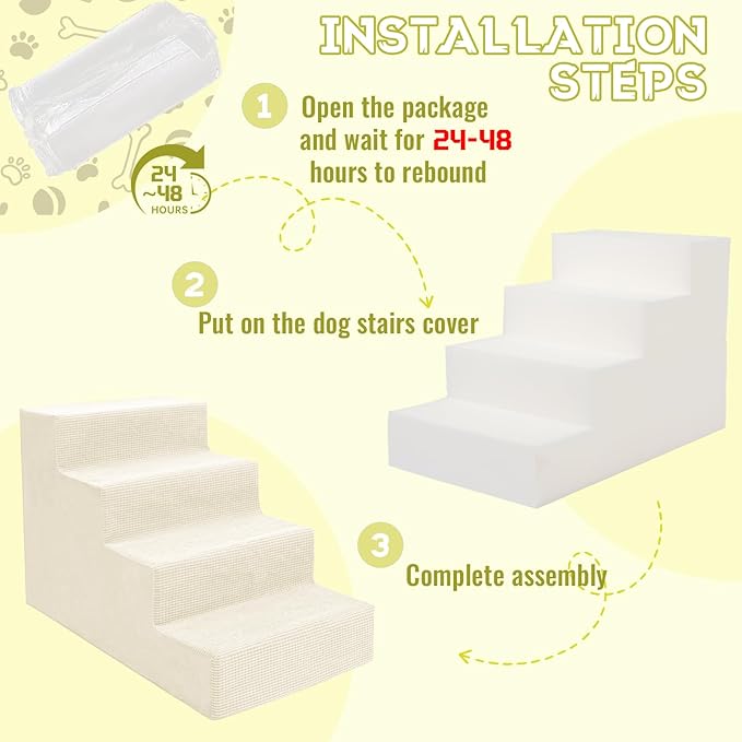 Niubya Dog Stairs for Small Dogs and Cats,18'H Non-Slip Bottom Pet Steps for High Beds and Couch,High-Density Foam Pet Stairs White,4 Steps