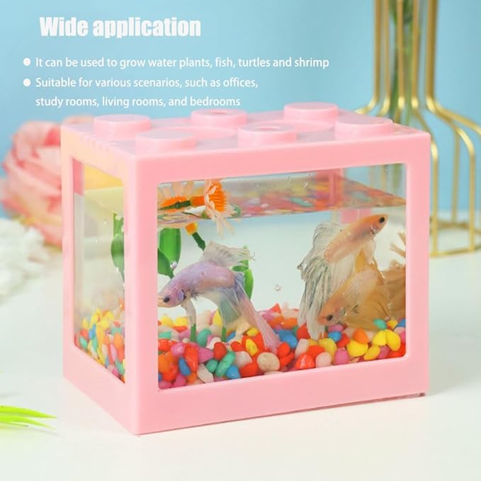 Small Betta Fish Tank,Mini Fish Tank Aquarium Tank Kit,Desktop Stackable Cube Tank for Sea Monkey Shrimp Moss Balls Insects (Building Block Fish Tank 1 PCS