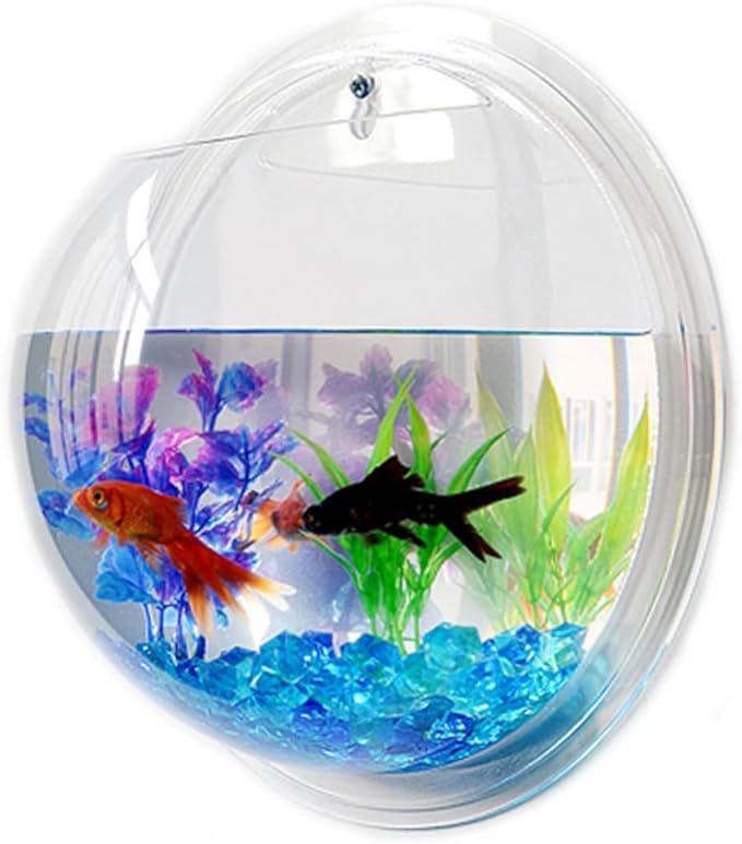 Wall Mounted Acrylic Fish Tank 17cm Hanging Aquarium Bowl for Home Decor with Nail Installation, Suitable for Betta and Small Aquatic Pets Random Color