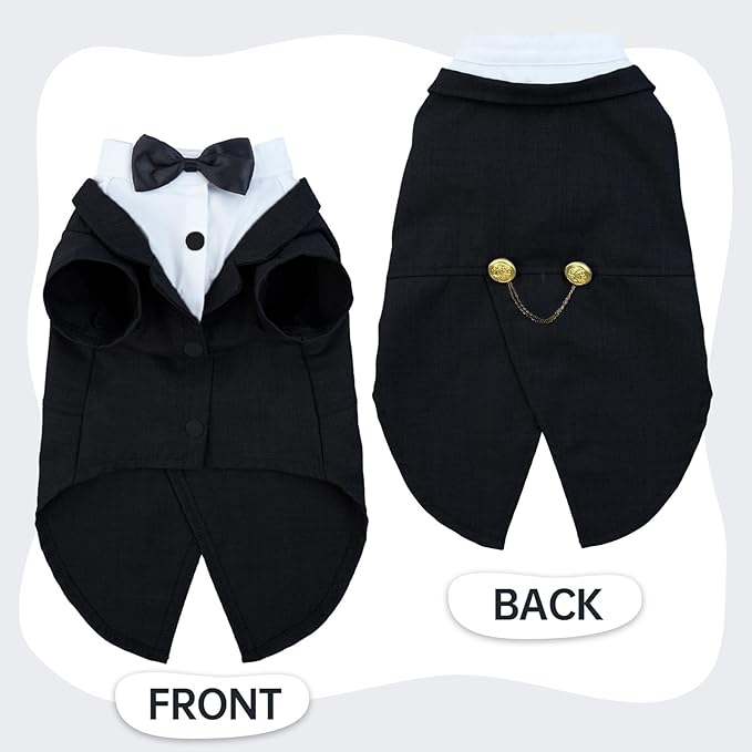 QBLEEV Cat Tuxedo Suit, Cat Halloween Costumes for Cats Only, Sphynx Cat Tuxedo Outfit Costume with Bow Tie, Kitten Formal Attire Wedding Birthday Onesie Clothes for Male Girl Hairless Cats