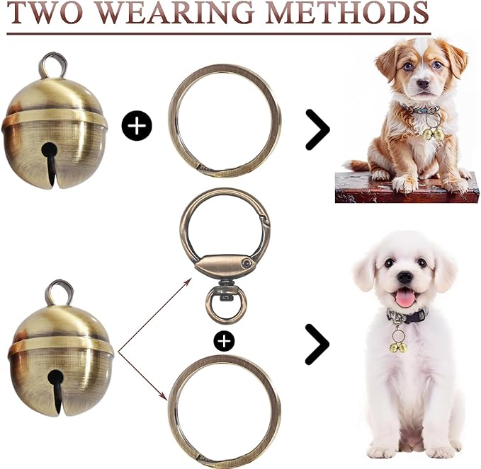 Copper Dog Bells for Collars with Quick-Release Clasp - Audible Safety Trackers for Medium to Large Dogs, Outdoor Collar Accessories(Glossy Bronze)