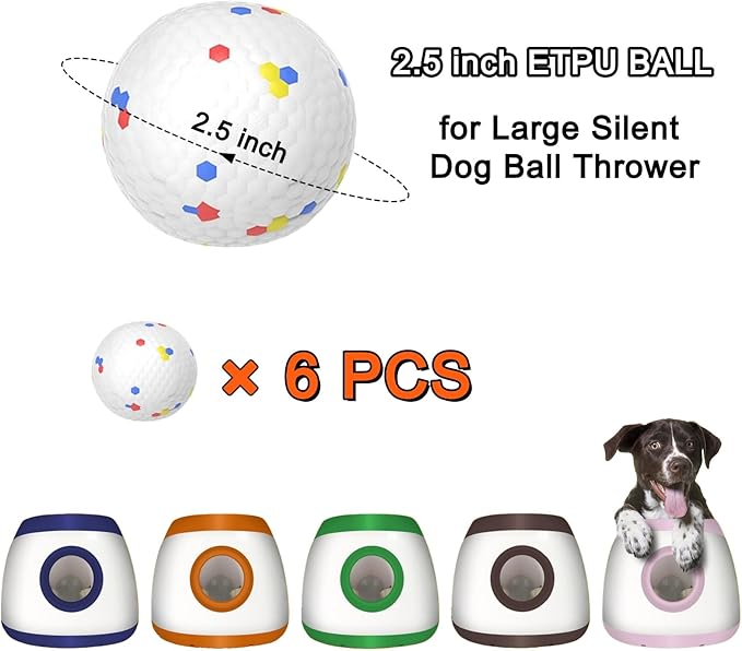 White 2.5 Inch Dog Ball Replacements for Automatic Ball Launchers - Durable Put Material, High-Bounce, Machine Washable - 6-Pack