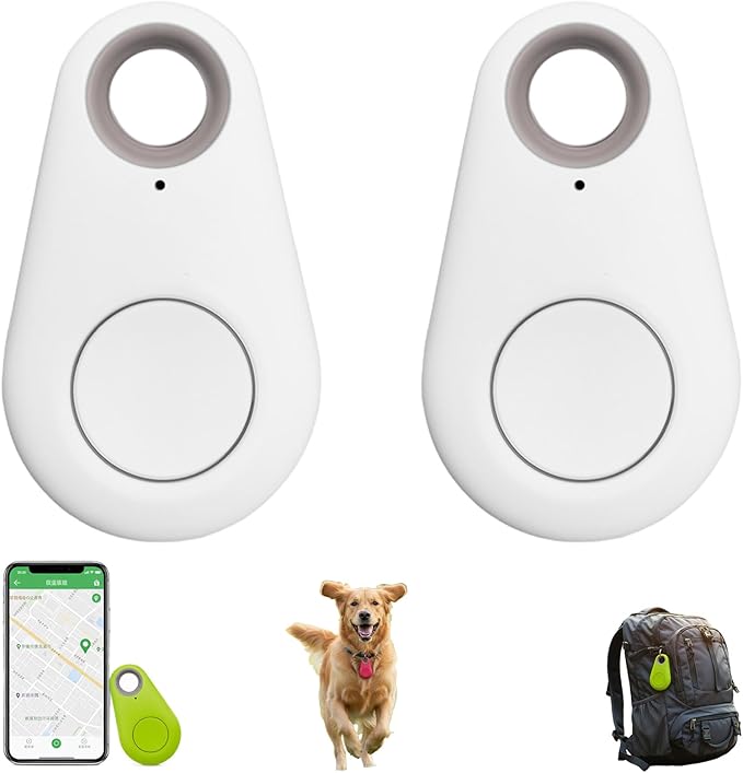 Two-Way Alarm Pet Location Tracker with Real-Time Tracking for Dogs, Cats, Keys, and Luggage, Waterproof Anti-Loss Device for Outdoor and Travel Use (White,2Pcs)