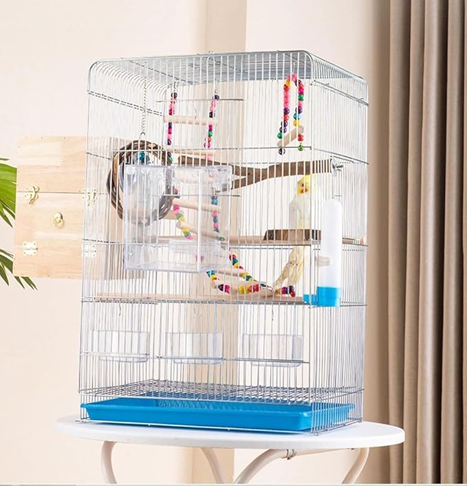 Parakeet Bird Cage, 23.6-inch Wire Birdcage Hanging Bird House with Bird Feeder Waterer and Stand, Bird House Accessories for Budgie Parakeets Finches Canaries Lovebirds Small Parrots Cockatiels