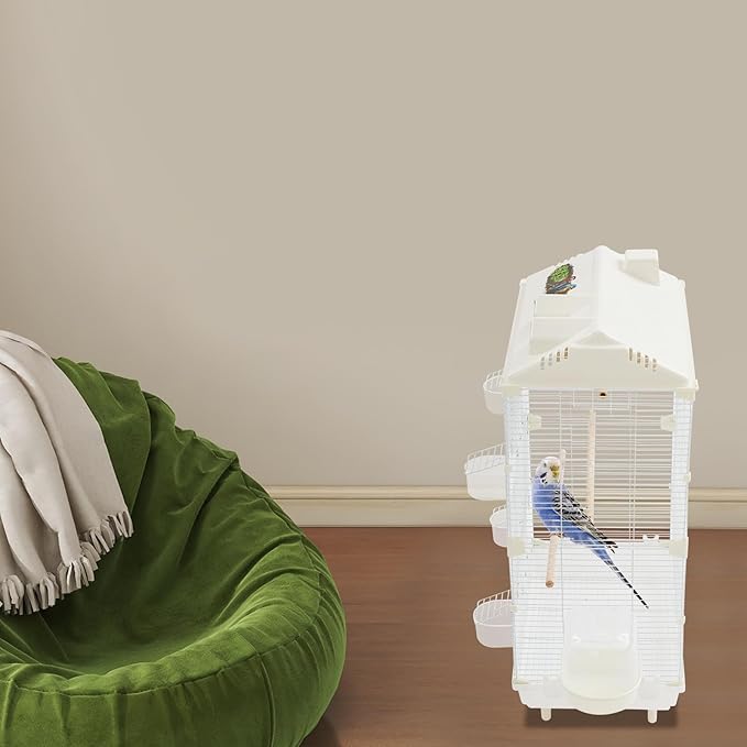 Two-Tier Bird Cage Medium Small Bird Cage Flight Cage with Stand Food Containers 30’’h Bird Cages with Pull Out Tray and Feeder Detachable Pet Flight Birdcage for Parrot Lovebirds (A)