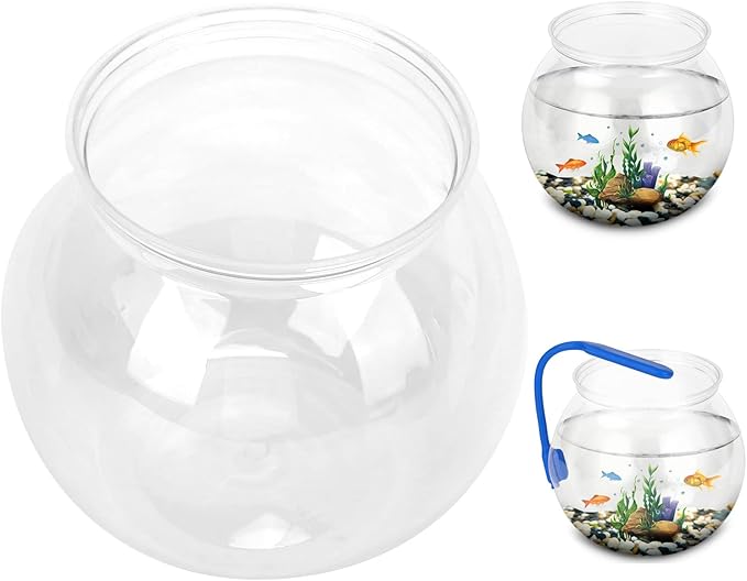 Mini Fish ,Classic Drum Fish Bowl Transparent Plastic Round Bowl Aquarium 360° View of Aquarium Centerpiece or Terrarium 4.9 x 3.9 Inches(Mini)