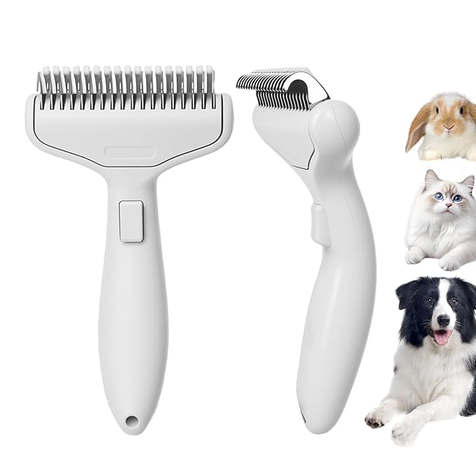 Dog & Cat Brush, Deshedding Brush with Easy Release Button, Premium Grooming Tool for Shed Control & Undercoat Removal, Ideal for Long/Short Haired Pets (White)