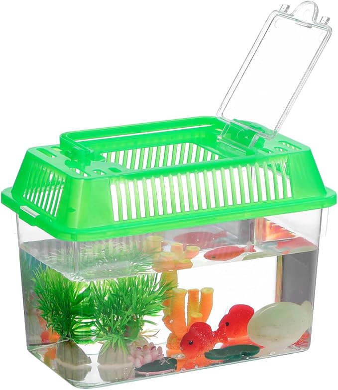 Mini Plastic Fish Tank with Handle and Lid Small Portable Aquarium for Fish Goldfish and Tiny Aquatic Pets Easy to Clean Transparent Tank