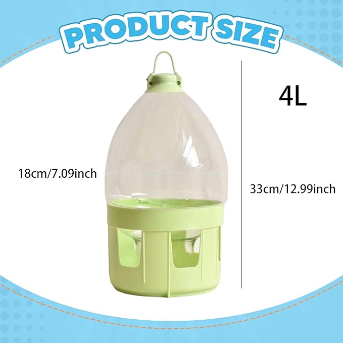 Pigeon Water Dispenser Bird Drinker Large Capacity Automatic Pet Water Pot Container Drinker Bottle for Parrot Lovebirds Duck, 4L