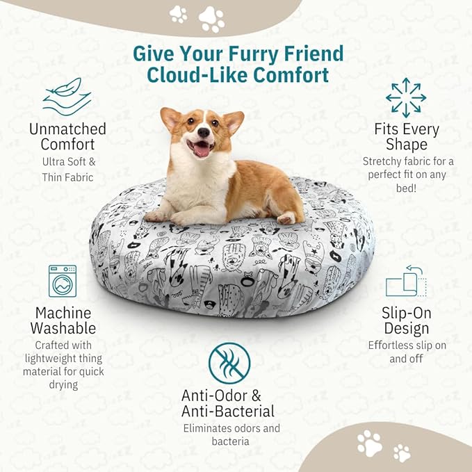 Round Dog Bed Covers Replacement Washable, Dog Bed Washable Cover, for All Shapes (Medium (Up to 36″), Doodle Dogs)