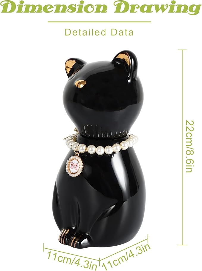 Cat Urns for Ashes, Elegant Ceramics Pets Cremation Keepsake, Funerary Urns Black Pet Urn for Cats Memorial Box with Personalized Necklace (20lbs)