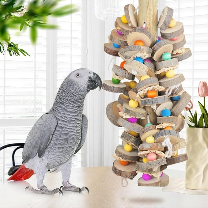 Large Bird Toys for Parrots Toys Natural Colored Wooden Bird Cages Chew Accessories for Macaws, Cockatoos, African Grey, and Amazon Parrots