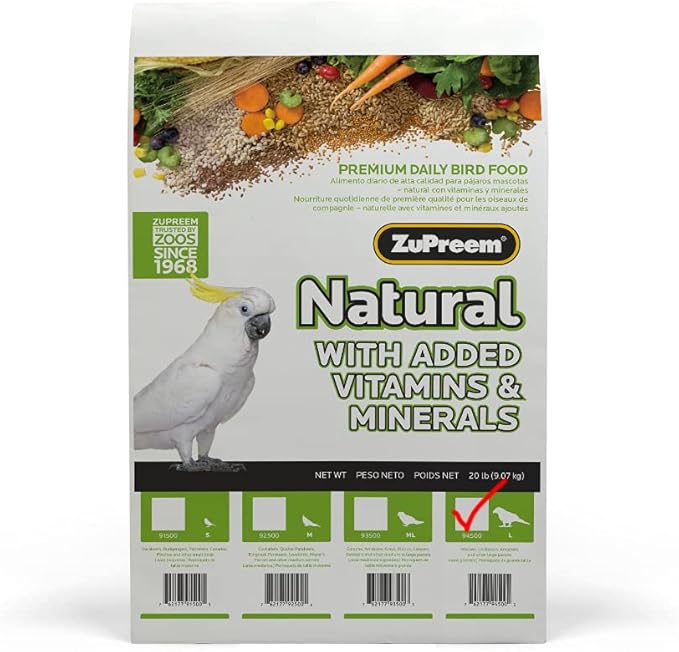 Zupreem 230358 Natural Large Bird Food, 20-Pound,Whites & Tans