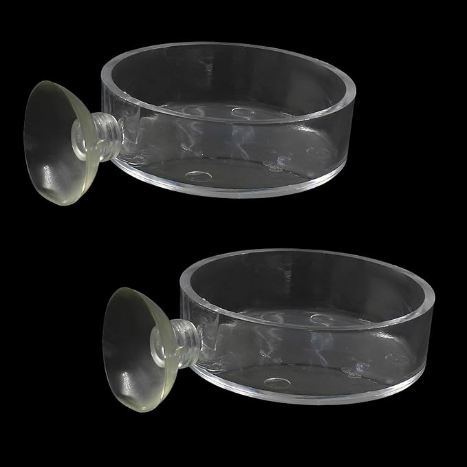 Aquarium Shrimp Feeding Dish with Suction Cup， Clear Fish Food Bowl Tray Aquarium Tank Accessories