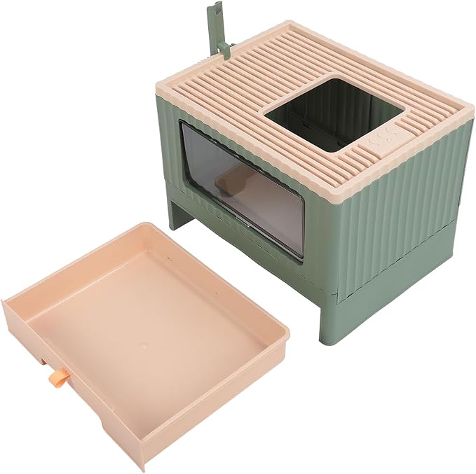 Cat Litter Box, Enclosed Cat Litter Boxes Foldable Toilet Box Potty with Front Door and Scoop Top Entry for Adult Kitten, 17.7x13.4x13.2in (Green)