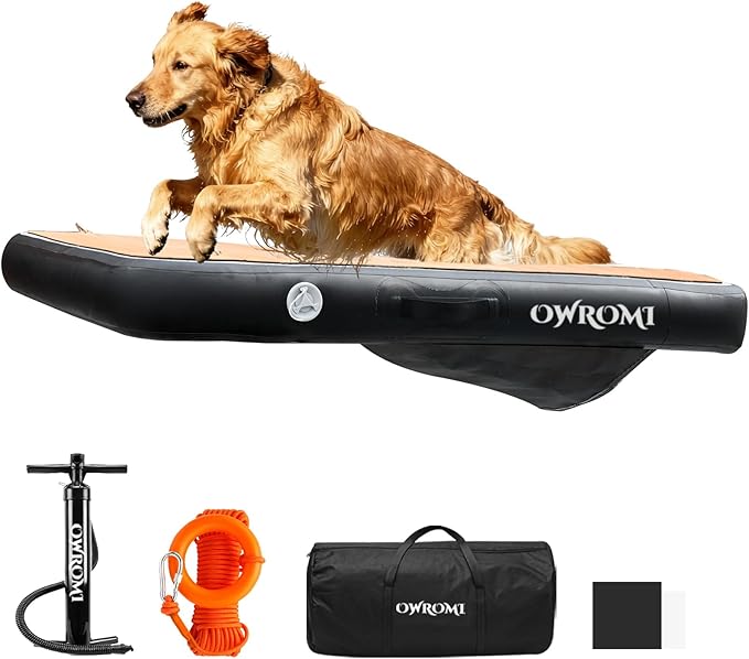 Inflatable Dock Platform for Dog, Large Dog Float Floating Ladder Up to 200 lbs Dogs Water Ramp, Non-Slip PVC with Boat Ramp for Pool, Dock, & Lake