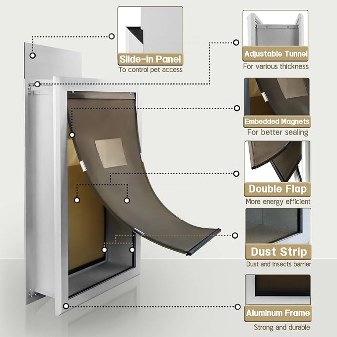 XL Dog Door for Wall - Aluminum Doggy Door for Wall Mounting - Double Flap for Ruff Weather, Extra Large Size for Giant Breed- Pet Safe Design