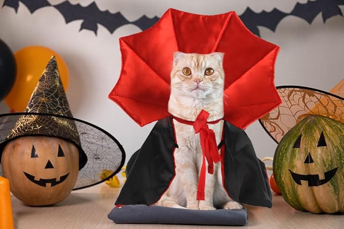 Pet Halloween Costumes Dogs Cats Halloween Vampire Pets Costume Cape Black Red Witch Stand-up Collar Cape Cat Puppy Cosplay Clothes Apparel for Pets Dress Up Accessories Halloween Party Decor