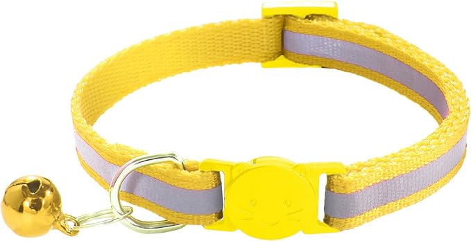 2 Pack Breakaway Cat Collars with Bells, Reflective Design and Claw Print Design, Safety Buckle Kitten Collars Adjustable from 7.5 to 12.5 Inches (Yellow)