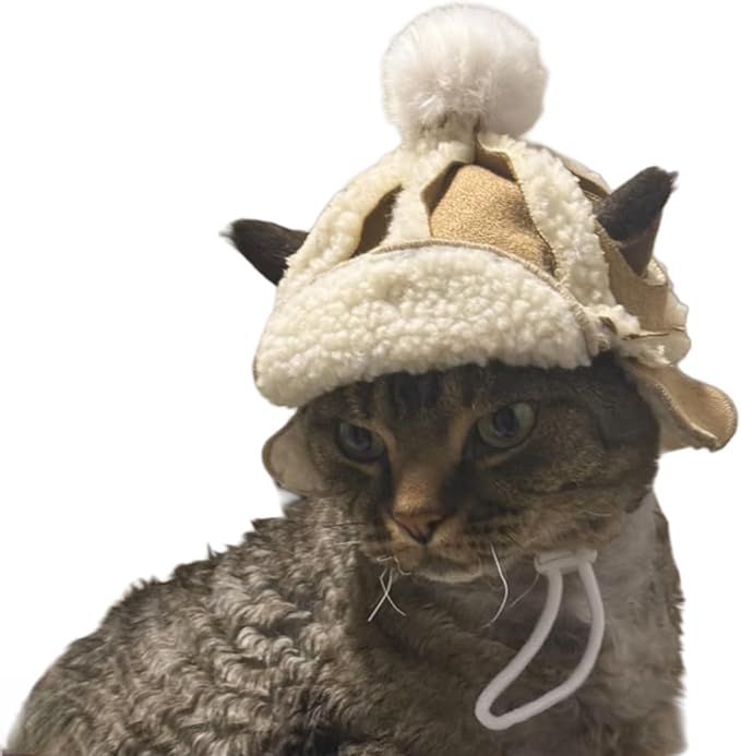 Cat Hats for Cats Only, Warm Cat‘s Beret Hat with Ear Holes, Pilot Cap Tiny Pets Party Costume, Cat Headwear Mini Hat SnugFit Sliding Toggles for Best Fit (Classic, Small (4-9.9 lbs))