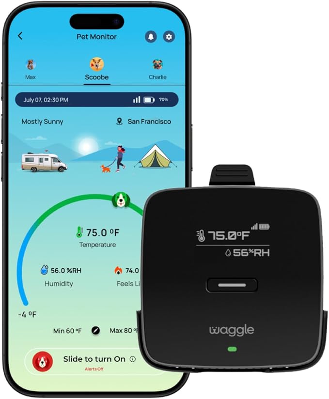 Waggle 4G Pet Temperature Monitor – No Wi-Fi Needed, Real-Time App/SMS/Email Alerts - RV, Car & Home Safety Device with Power-Outage Notifications, Rechargeable Battery – Subscription Required