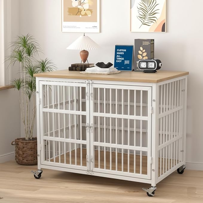38" Dog Crate Furniture, Heavy Duty Dog Kennel Indoor for Large Dogs, Escape-Proof and Chew-Proof Wooden Dog Cage for high Anxiety Dog, Decorate House as TV Stand, End Table