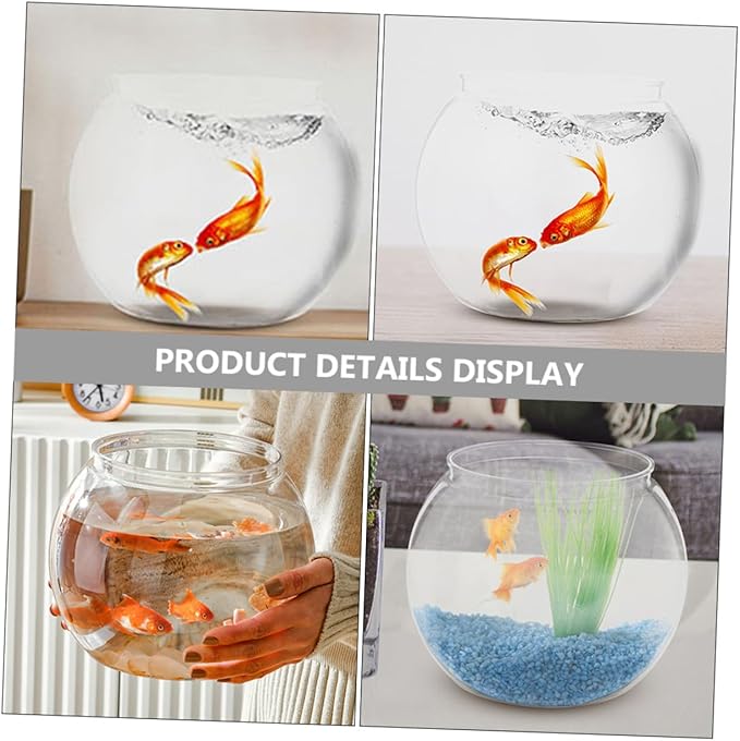 Small Plastic Fish Bowls 2pcs, Round Desktop Aquarium Tanks, Shatterproof Office Goldfish Bowls for Home and Living Room Micro Landscape