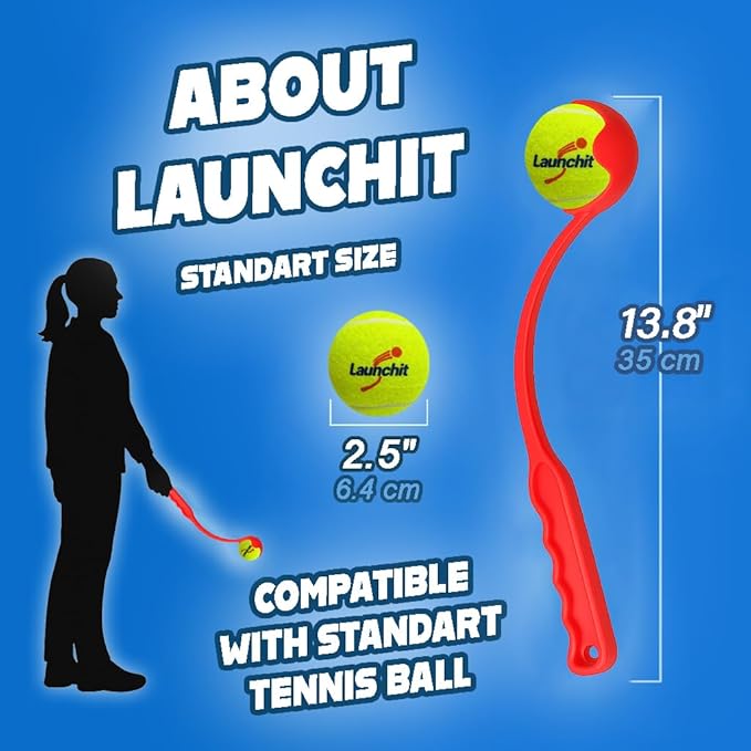 Dog Ball Thrower Launcher, Tennis Ball Launcher, for Small Large Dogs Compact Design 13.8" Stick with Medium 2.5" Red
