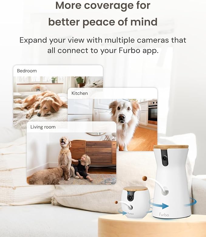 Furbo 360° Dog Camera + Mini 360° Cam [New Subscription Required at Setup] 2-Camera Bundle Nanny Pro Subscription: Dog Safety Alerts, Pet Camera with Speaker, Phone App & Night Vision
