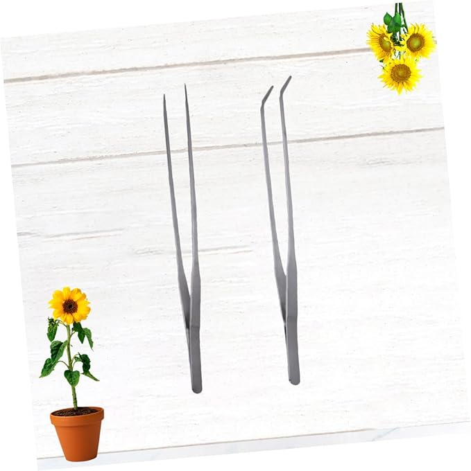 FRCOLOR 2pcs Stainless Steel Aquatic Plant Tongs Straight Curved Tweezers for Fish Tank Maintenance Resistant Tools for Planting and Arranging Aquarium Plants