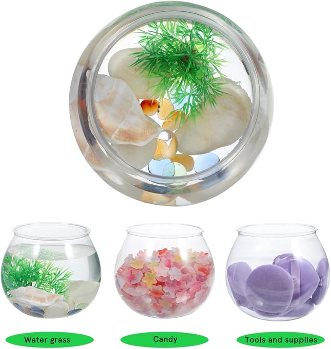 2pcs Clear Plastic Fish Bowl Tanks Round Fish Tanks for Goldfish Decorative Vases for Centerpieces Compact Desktop Aquarium for Hydroponics and Floral Arrangements