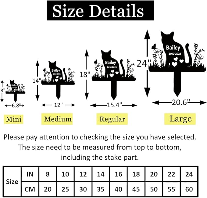 Custom Metal Cat Memorial Garden Stake Grave Marker, Personalized Flowers Cat Memorial Stake Grave Marker for Pet Grave Decor, Customized Cat Headstone Tombstone Outdoors Memorial Marker