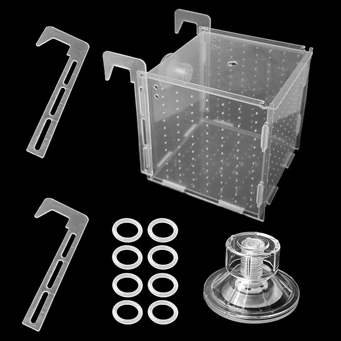 5.9 x 5.9 x 5.9 inch Acrylic Fish Breeding Box, Transparent Isolation Hatchery Incubator with Suction Cups for Guppy Shrimp Small Baby Fishes Aquarium Nursery Tank
